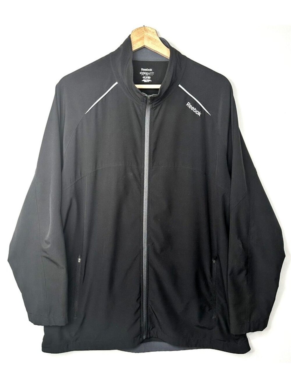 Reebok Mens Windbreaker Jacket Play Dry Track Full Zip Lined Running Black Large